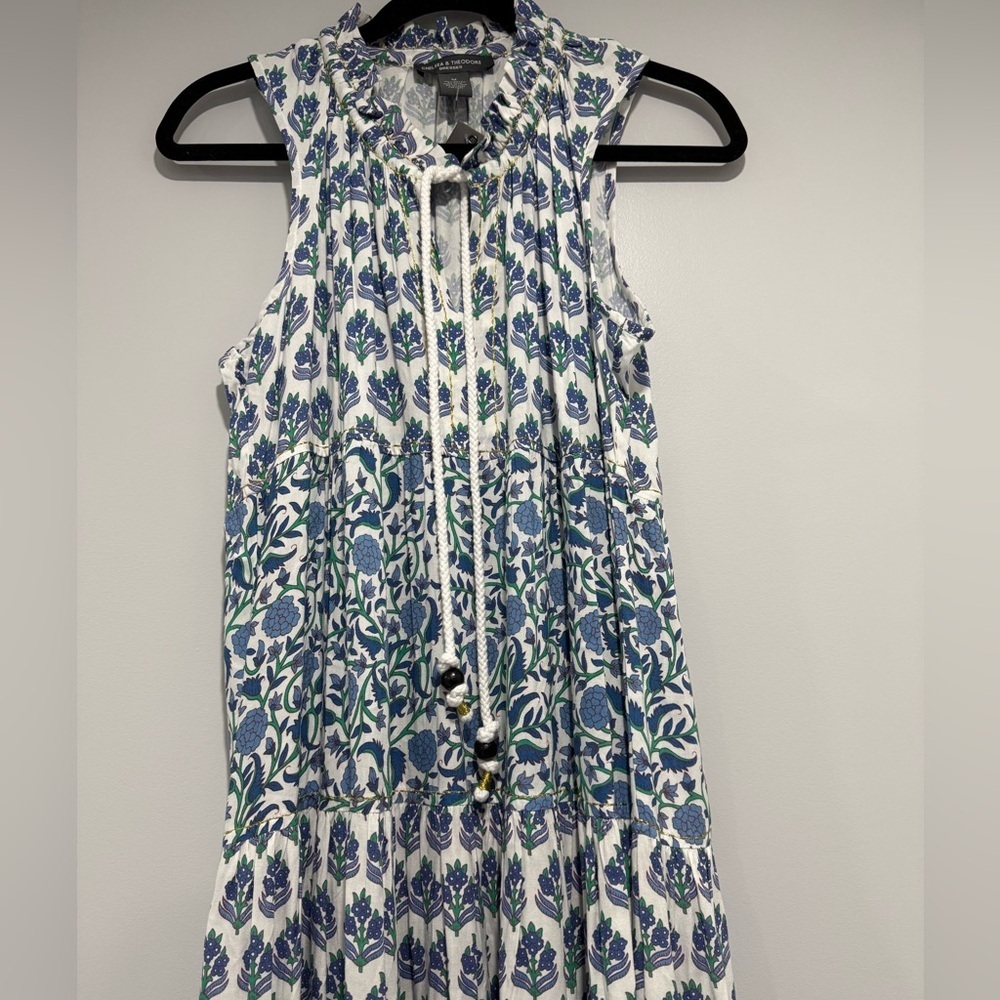 Chelsea & Theodore Womens White Blue Sleeveless Maxi Dress Size M Boho Floral - Picture 4 of 10
